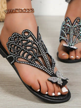 Sandales Slip-on à orteils séparés pour femmes, Strass et Design Aéré